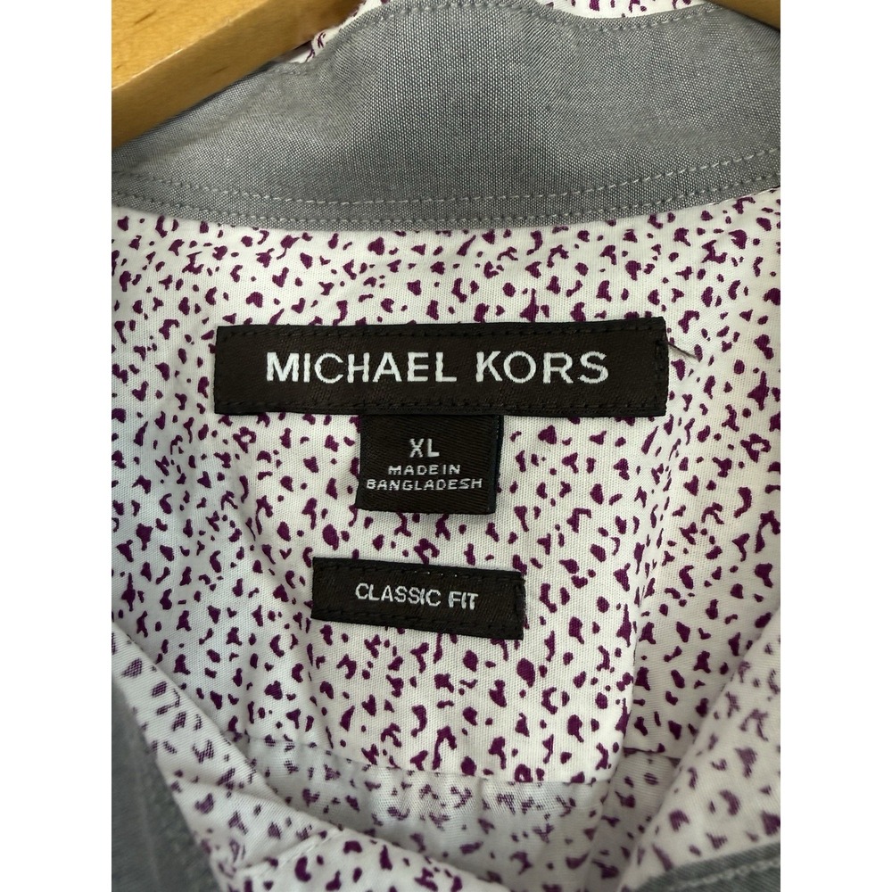 Michael Kors Men's Shirt Button Down Short Sleeve White Maroon Pattern Size XL - Picture 7 of 8